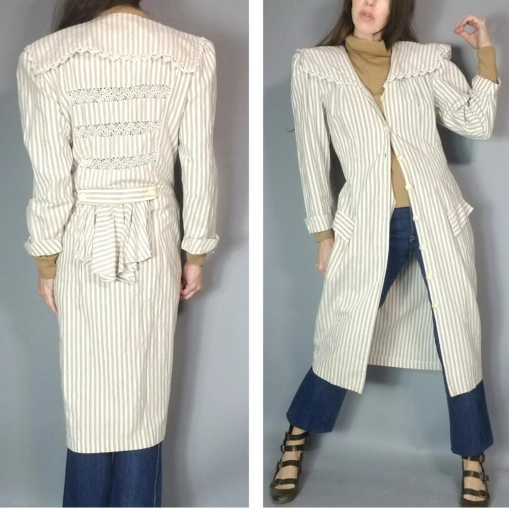 Vintage 80s Large Collar Duster Dress S
